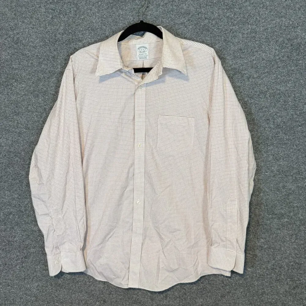 Brooks Brothers Shirt Mens 16-33 White Red 1818 Regent Fit Button Up Checkered